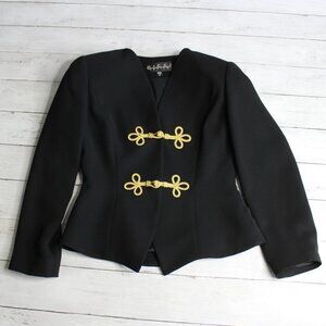 Bicci Petite Vintage Women's Military Jacket Blazer Size 2 Black Career